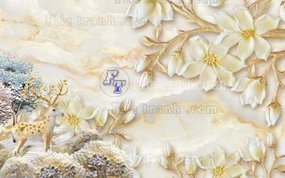 File gốc File tranh gốc dán tường hươu nai sừng K47210 (in lụa) họa tiết 3D