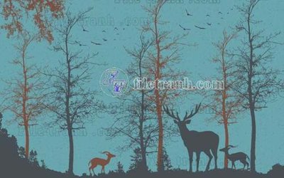 File tranh File tranh gốc dán tường hươu nai sừng K47216 (file gốc) chuẩn màu in
