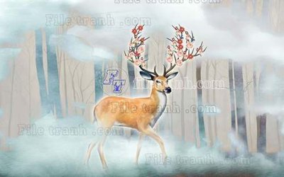 File gốc File tranh gốc dán tường hươu nai sừng K47223 (PNG) trong suốt (transparent)