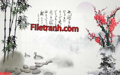 Tải file File tranh gốc dán tường hươu nai sừng K76058 (gốc) chủ đề hoa sen