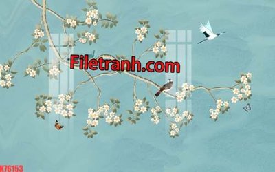 File in trần File tranh gốc dán tường hươu nai sừng K76153 (file gốc) hoa văn 3D