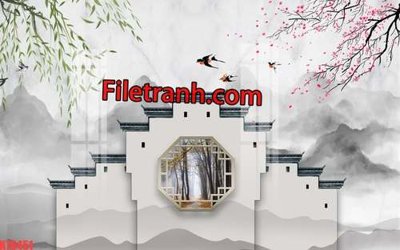 File gốc File tranh gốc dán tường hươu nai sừng K76451 (in lụa) tranh mã đáo