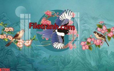 Download file gốc File tranh gốc dán tường hươu nai sừng K77594 (in lụa) hoa lá