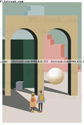 File tranh Kien truc hinh hoc Morandi 517 (ảnh gốc) in trần 3D