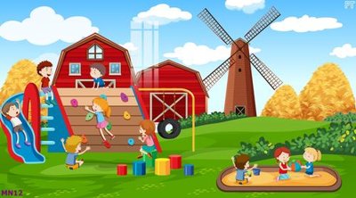 File PSD File tranh mầm non lớp học trường học MN12 (bản gốc) đã tách nền