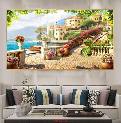 File gốc File tranh phong cảnh thiên nhiên PC2743 (in lụa) tranh mã đáo