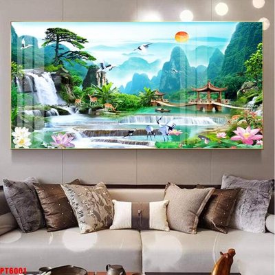 File tranh Tranh sơn thủy thác nước PT6001 (gốc) phong cách tối giản