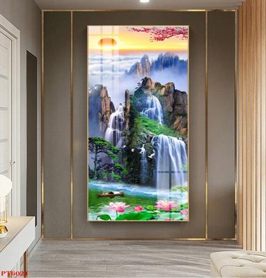 Tải file gốc in lụa Tranh sơn thủy thác nước PT6021 siêu nét