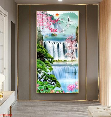 File in ấn Tranh sơn thủy thác nước PT6022 (bản gốc) cao cấp