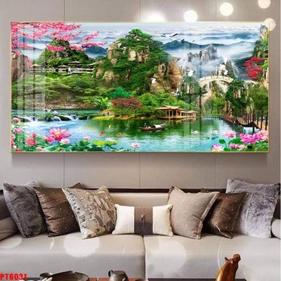 File gốc Tranh sơn thủy thác nước PT6031 (in 3D) nghệ thuật