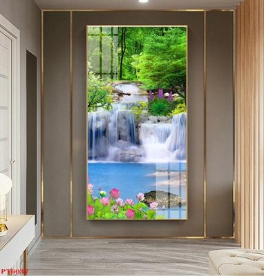 File gốc Tranh sơn thủy thác nước PT6037 (in mica) trang trí