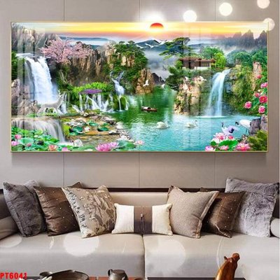 Tải file gốc Tranh sơn thủy thác nước PT6041 (in bạt) quảng cáo