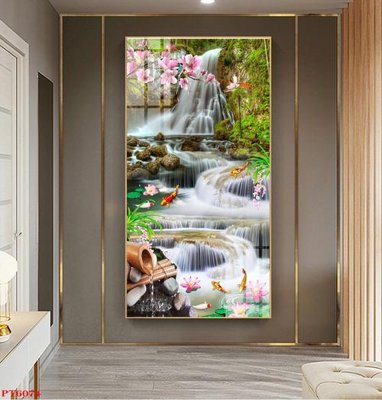 File in ấn chuyên nghiệp Tranh sơn thủy thác nước PT6074 (file gốc)