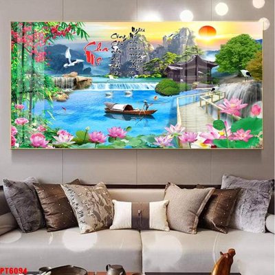 Ảnh gốc Tranh sơn thủy thác nước PT6094 (độ nét cao) in tráng gương