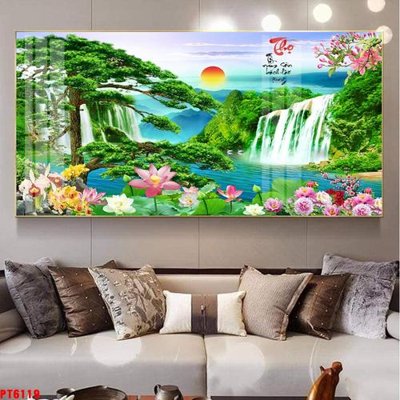 Tải file Tranh sơn thủy thác nước PT6119 (gốc) chủ đề tâm linh