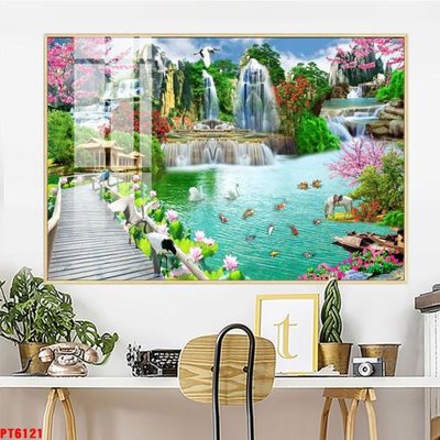 File tranh Tranh sơn thủy thác nước PT6121 (gốc) chủ đề trừu tượng
