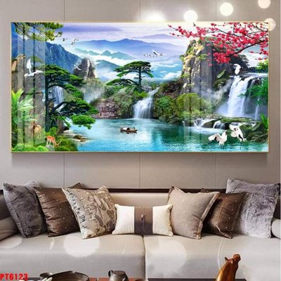 File gốc Tranh sơn thủy thác nước PT6123 (chủ đề hiện đại) trang trí