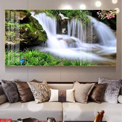 File in trần Tranh sơn thủy thác nước PT6125 (bản gốc) mây trời