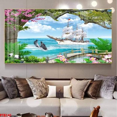 File in trần Tranh sơn thủy thác nước PT6141 (file gốc) phong thủy