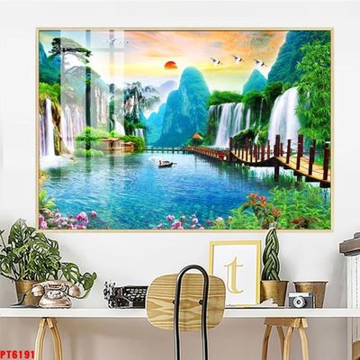 File tranh quảng cáo Tranh sơn thủy thác nước PT6191 (download file gốc)