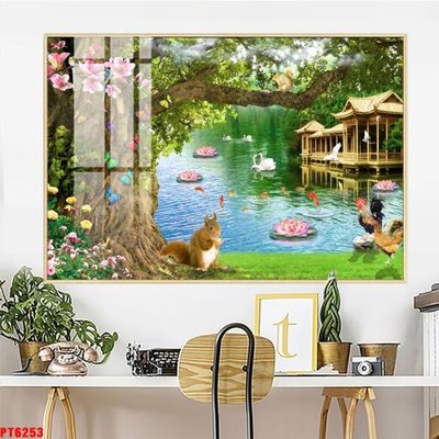 Tải file Tranh sơn thủy thác nước PT6253 (gốc) chủ đề hoa sen