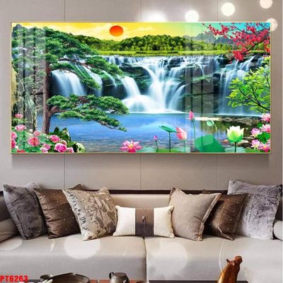 File gốc Tranh sơn thủy thác nước PT6263 (cho in 3D) độc đáo