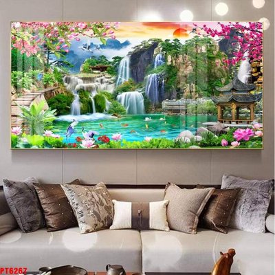 File tranh gốc Tranh sơn thủy thác nước PT6267 chủ đề hiện đại