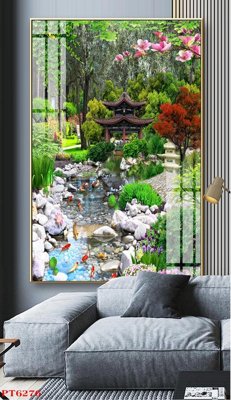 File gốc in tráng gương Tranh sơn thủy thác nước PT6276 chi tiết