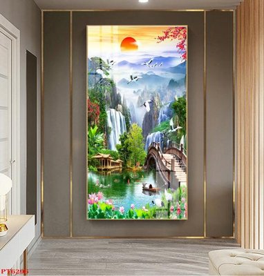 File in trần Tranh sơn thủy thác nước PT6296 (file gốc) phong thủy