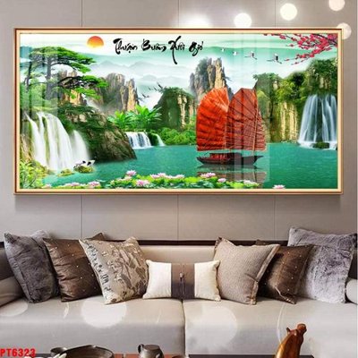 File ảnh Tranh sơn thủy thác nước PT6323 (gốc) in decal dán tường