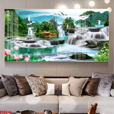 Tải file Tranh sơn thủy thác nước PT6343 (gốc) in tranh tráng gương