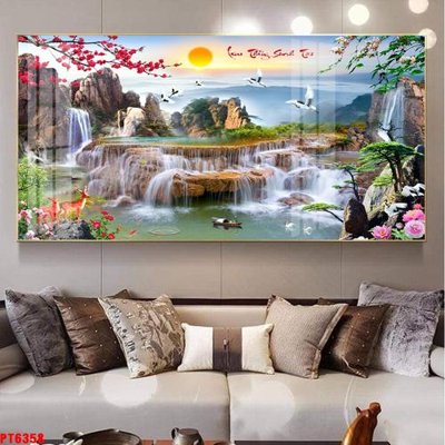 File gốc Tranh sơn thủy thác nước PT6358 (in mica) cắt laser