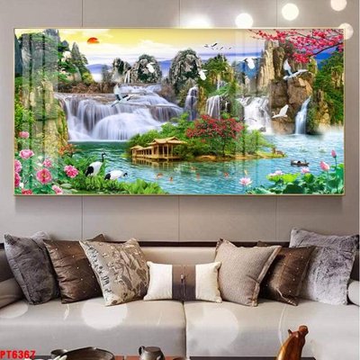 File tranh Tranh sơn thủy thác nước PT6367 (bản gốc) treo phòng ăn