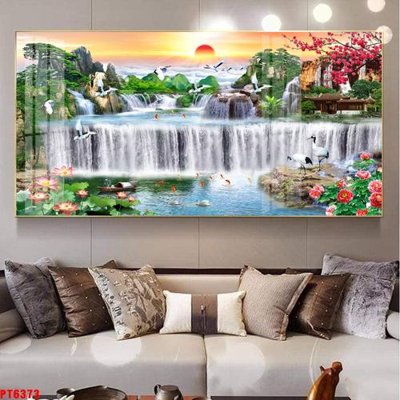 Tải file gốc Tranh sơn thủy thác nước PT6373 (in khổ lớn) không mờ
