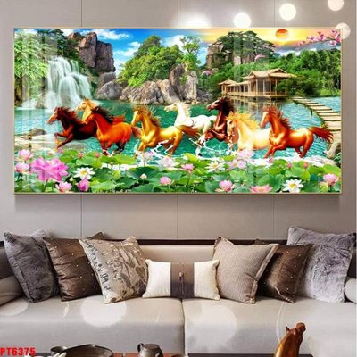 File gốc Tranh sơn thủy thác nước PT6375 (in ấn) màu sắc trung thực