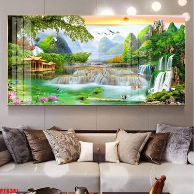 Hình ảnh file gốc in trần nhà Tranh sơn thủy thác nước PT6381