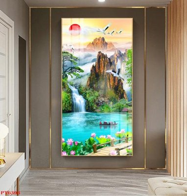 Tải file Tranh sơn thủy thác nước PT6393 (PSD) cho in ấn quảng cáo