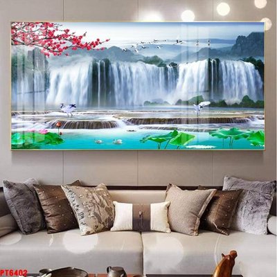 Hình ảnh gốc Tranh sơn thủy thác nước PT6402 (để in khổ lớn)
