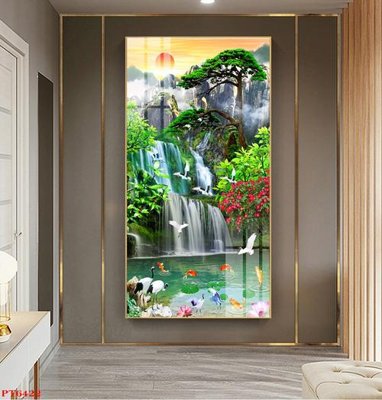 File tranh Tranh sơn thủy thác nước PT6422 (bản gốc) in lụa 5D