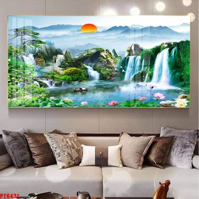 File in ấn cao cấp Tranh sơn thủy thác nước PT6431 (file gốc)