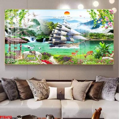 Tải file Tranh sơn thủy thác nước PT6433 (gốc) làm tranh trang trí