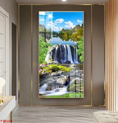 File in lụa Tranh sơn thủy thác nước PT6451 (tân cổ điển) Tranh sơn thủy thác nước PT6451