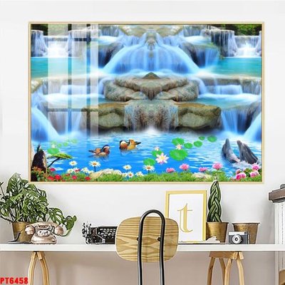 File PSD Tranh sơn thủy thác nước PT6458 (chất lượng in ấn)