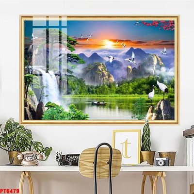 File ảnh Tranh sơn thủy thác nước PT6479 (gốc) dùng in Pano