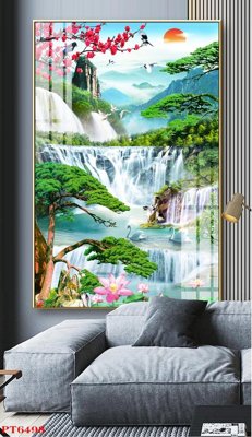 File gốc Tranh sơn thủy thác nước PT6498 (trang trí) cho phòng khách