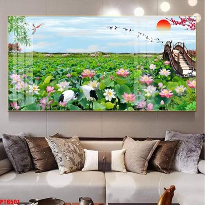 File gốc Tranh sơn thủy thác nước PT6501 (in lụa) chi tiết cao