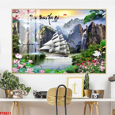 File tranh Tranh sơn thủy thác nước PT6511 (gốc) chủ đề thành phố