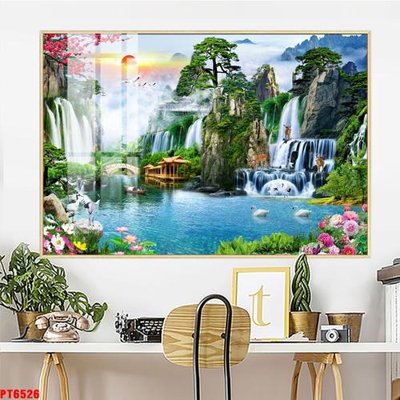 File tranh Tranh sơn thủy thác nước PT6526 (ảnh gốc) chi tiết rõ ràng