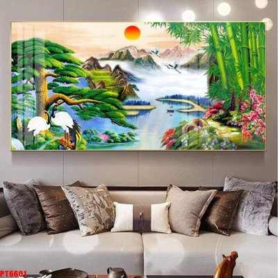 Ảnh gốc Tranh sơn thủy thác nước PT6601 (nét căng) in mica