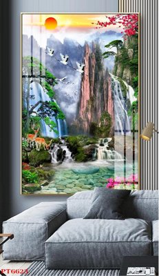 File gốc Tranh sơn thủy thác nước PT6623 (in 3D) nghệ thuật